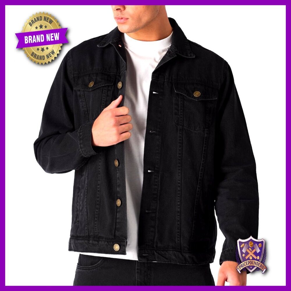 Classic Denim Trucker Jacket Adjustable Fit Vintage Western Style Mens